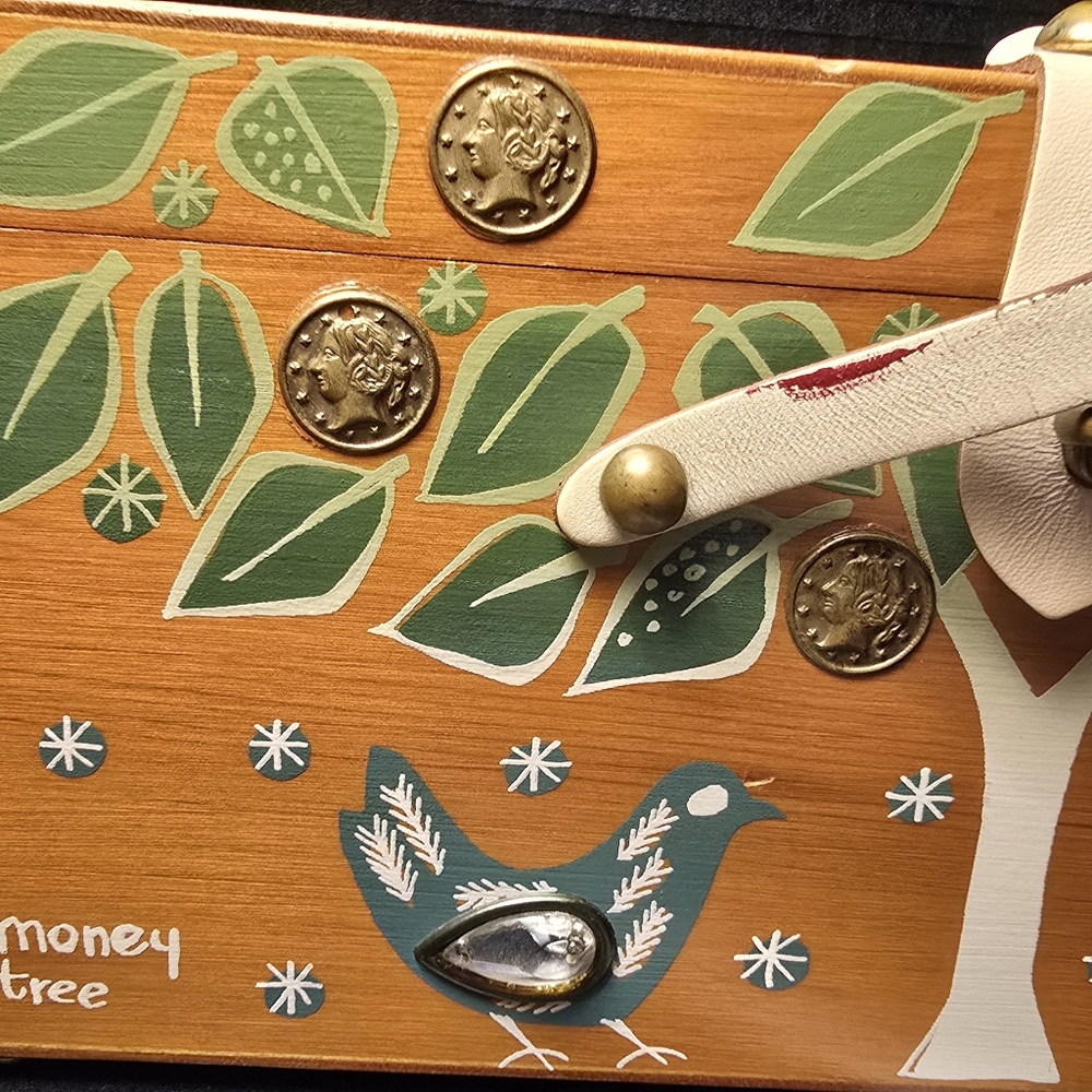Enid Collins Vintage Wooden Box Purse with "Money Tree" Design 1960s - Picture 7 of 11